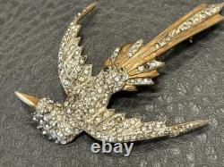 Vintage Art Deco Gold Plated Sterling Silver Rhinestone Swallow Bird Brooch Pin