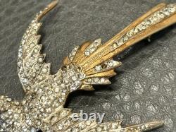 Vintage Art Deco Gold Plated Sterling Silver Rhinestone Swallow Bird Brooch Pin