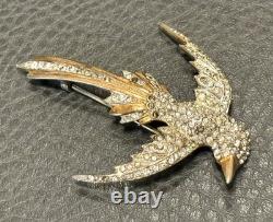 Vintage Art Deco Gold Plated Sterling Silver Rhinestone Swallow Bird Brooch Pin