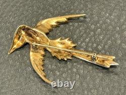 Vintage Art Deco Gold Plated Sterling Silver Rhinestone Swallow Bird Brooch Pin