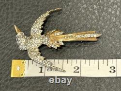 Vintage Art Deco Gold Plated Sterling Silver Rhinestone Swallow Bird Brooch Pin