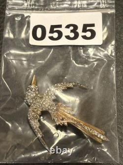 Vintage Art Deco Gold Plated Sterling Silver Rhinestone Swallow Bird Brooch Pin