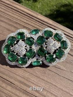 Vintage Art Deco Green Glass Pot Metal Brooch Unsigned Eisenberg Original