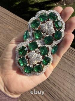 Vintage Art Deco Green Glass Pot Metal Brooch Unsigned Eisenberg Original