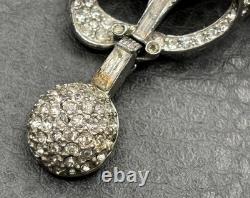 Vintage Art Deco High End Silver Tone Rhinestone Brooch Pin Dangle Ball READ
