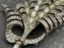 Vintage Art Deco High End Silver Tone Rhinestone Brooch Pin Dangle Ball READ