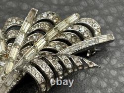 Vintage Art Deco High End Silver Tone Rhinestone Brooch Pin Dangle Ball READ