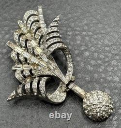 Vintage Art Deco High End Silver Tone Rhinestone Brooch Pin Dangle Ball READ