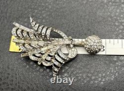 Vintage Art Deco High End Silver Tone Rhinestone Brooch Pin Dangle Ball READ