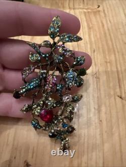 Vintage Art Deco Large Bouquet Flower Brooch Pin Multicolor Rhinestones 4.25
