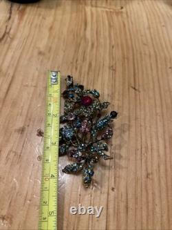 Vintage Art Deco Large Bouquet Flower Brooch Pin Multicolor Rhinestones 4.25