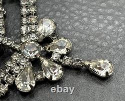 Vintage Art Deco Large Rhinestone Bow Brooch Pin Crystal Dangle Drop High End