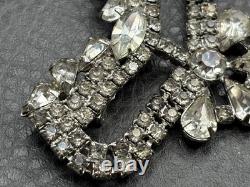 Vintage Art Deco Large Rhinestone Bow Brooch Pin Crystal Dangle Drop High End