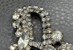 Vintage Art Deco Large Rhinestone Bow Brooch Pin Crystal Dangle Drop High End