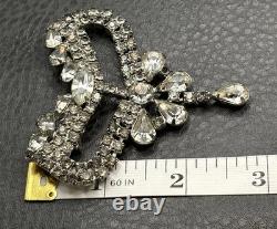 Vintage Art Deco Large Rhinestone Bow Brooch Pin Crystal Dangle Drop High End