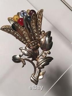 Vintage Art Deco Reja Rhinestone Pave Gripoix Glass Trembler Lily Flower Brooch