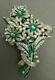 Vintage Art Deco Rhinestone Flower Brooch Figural Jewelry Paste Green & Clear