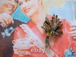 Vintage Art Jewellers Flower Brooch Crystal Rhinestone Gold ColorAntique Jewelry