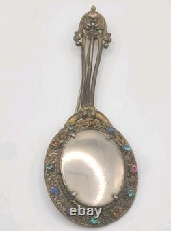 Vintage Art Nouveau Brooch Lognette Style Filigree Rhinestone NEAT