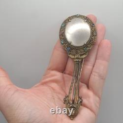 Vintage Art Nouveau Brooch Lognette Style Filigree Rhinestone NEAT