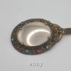 Vintage Art Nouveau Brooch Lognette Style Filigree Rhinestone NEAT