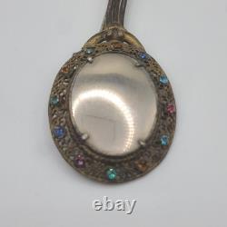 Vintage Art Nouveau Brooch Lognette Style Filigree Rhinestone NEAT