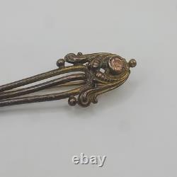 Vintage Art Nouveau Brooch Lognette Style Filigree Rhinestone NEAT
