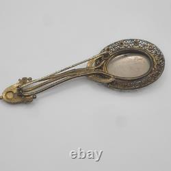 Vintage Art Nouveau Brooch Lognette Style Filigree Rhinestone NEAT