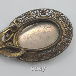 Vintage Art Nouveau Brooch Lognette Style Filigree Rhinestone NEAT