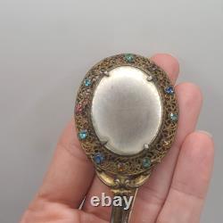 Vintage Art Nouveau Brooch Lognette Style Filigree Rhinestone NEAT