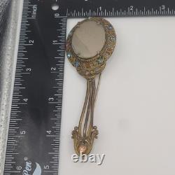 Vintage Art Nouveau Brooch Lognette Style Filigree Rhinestone NEAT
