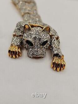 Vintage Articulated Rhinestone Tiger Panther Shoulder Brooch Pin