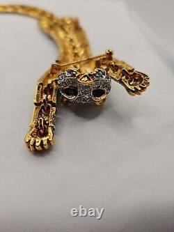 Vintage Articulated Rhinestone Tiger Panther Shoulder Brooch Pin