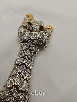 Vintage Articulated Rhinestone Tiger Panther Shoulder Brooch Pin