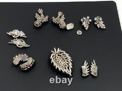 Vintage Artisan Fashion Jewelry Rhinestone Brooch Earrings Pins Lot 1950s Estate