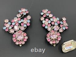 Vintage Artisan Fashion Jewelry Rhinestone Brooch Earrings Pins Lot 1950s Estate