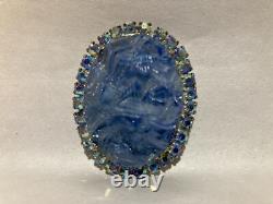 Vintage Aurora Borealis Rhinestone Blue Glass GEODE Brooch Pendant