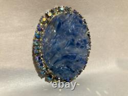 Vintage Aurora Borealis Rhinestone Blue Glass GEODE Brooch Pendant