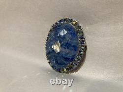 Vintage Aurora Borealis Rhinestone Blue Glass GEODE Brooch Pendant