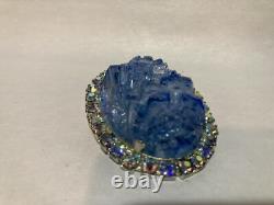 Vintage Aurora Borealis Rhinestone Blue Glass GEODE Brooch Pendant