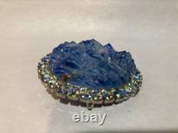Vintage Aurora Borealis Rhinestone Blue Glass GEODE Brooch Pendant