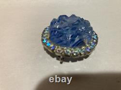 Vintage Aurora Borealis Rhinestone Blue Glass GEODE Brooch Pendant