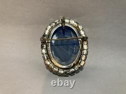 Vintage Aurora Borealis Rhinestone Blue Glass GEODE Brooch Pendant