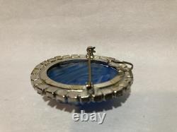 Vintage Aurora Borealis Rhinestone Blue Glass GEODE Brooch Pendant