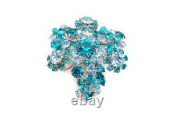 Vintage Austria Brooch Pin Silver Tone Blue Rhinestone