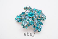 Vintage Austria Brooch Pin Silver Tone Blue Rhinestone