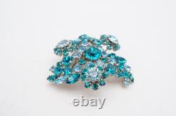 Vintage Austria Brooch Pin Silver Tone Blue Rhinestone