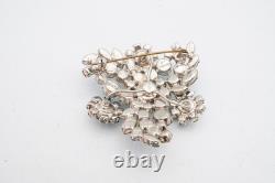 Vintage Austria Brooch Pin Silver Tone Blue Rhinestone