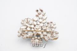 Vintage Austria Brooch Pin Silver Tone Blue Rhinestone