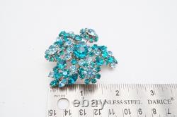 Vintage Austria Brooch Pin Silver Tone Blue Rhinestone
